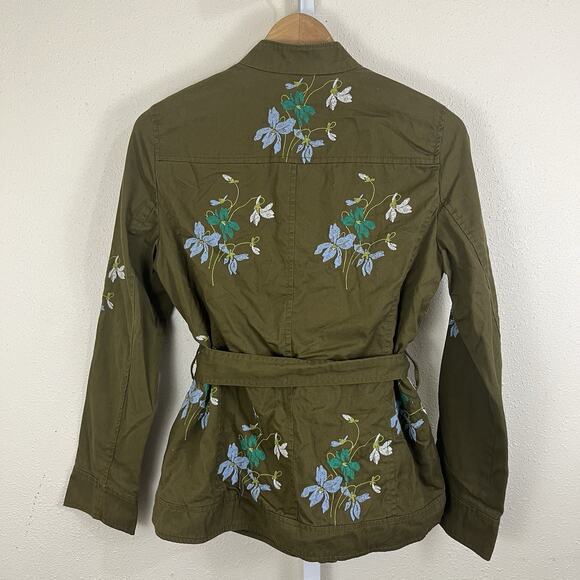 Ann Taylor Floral Embroidered Belted Utility Jacket S Small Military Safari - Picture 5 of 8